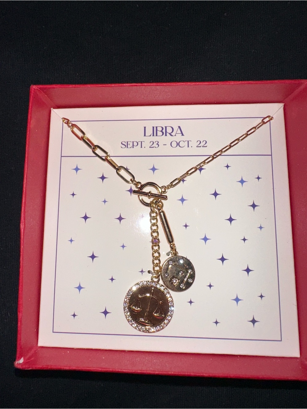 Libra Zodiac Necklace Set — Gold Scales Pendant + Mini Charm (Sept 23–Oct 22)